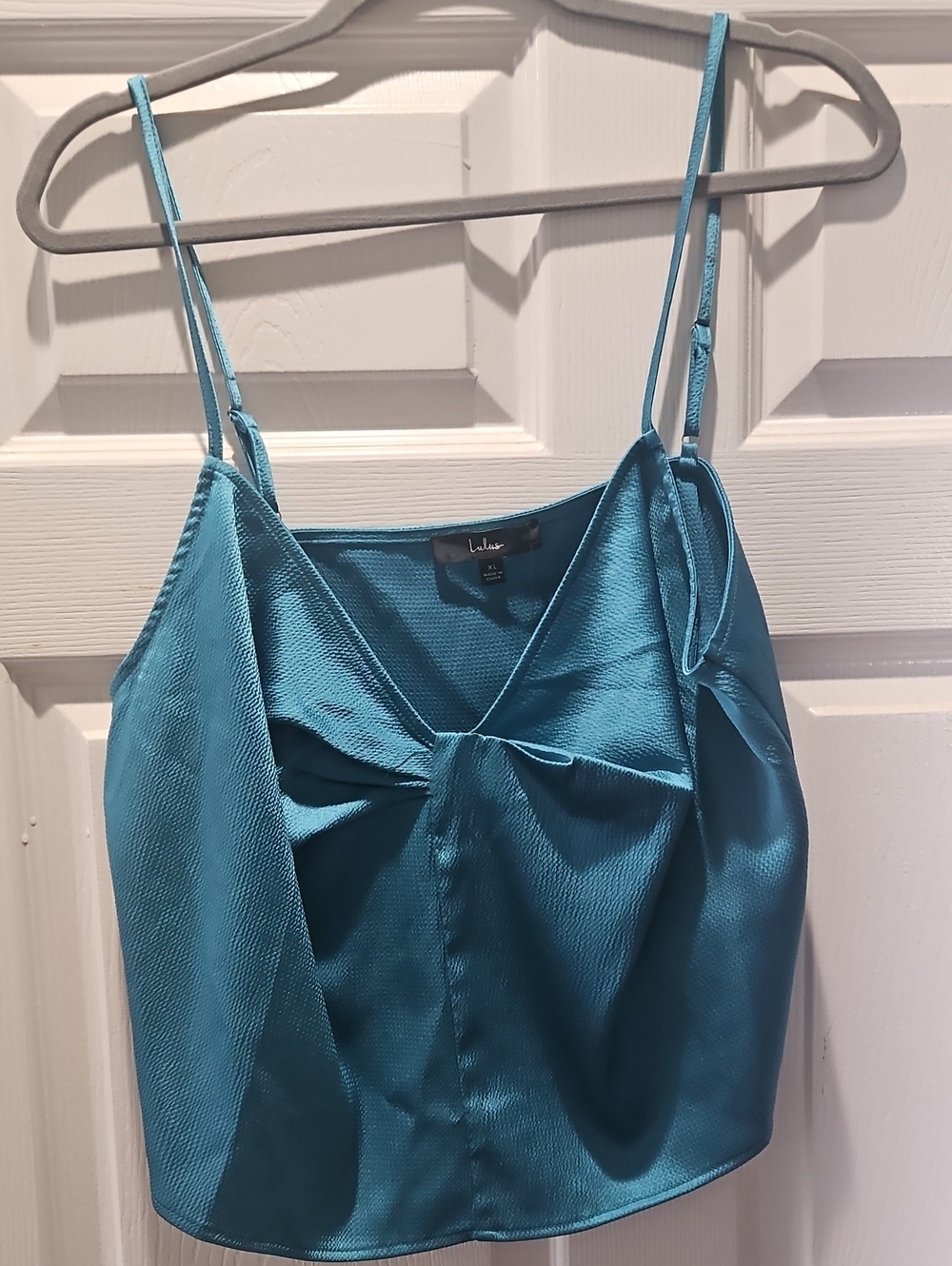 Lulu's Teal Satin Knot-Front Cami Tank